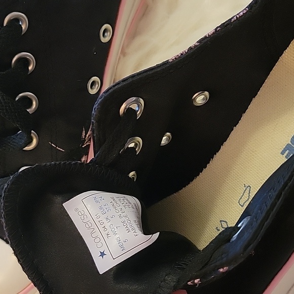 Converse All Stars Pink Floral & Black Satin Sneakers - Picture 7 of 7